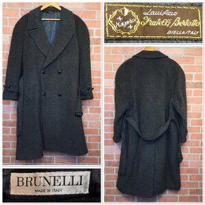 Brunelli Mens Double Breasted Coat 44 Short Wool Alpaca Italy Quiet Luxury